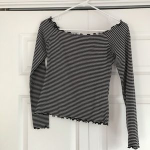 Hollister Striped Off Shoulder Lettuce Edge Top